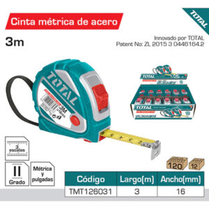 Verificación Med FLEXOMETRO PROFESIONAL 3 MTRS X 16 MM // TOTAL TMT126031