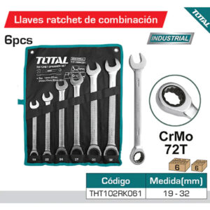 Juegos Man LLAVE COMBINADA RATCHET JGO 19-32MM INDUSTRIAL 6PZ // TOTAL THT102RK061