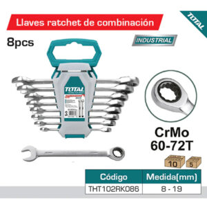 Juegos Man LLAVE COMBINADA TIPO RACHET 8 A 19 MM JGO 8 PIZ // TOTAL THT102RK086