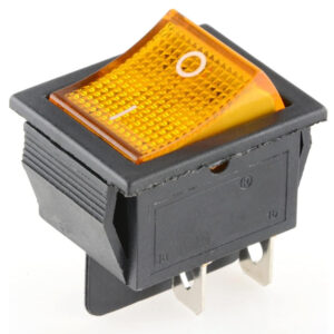 Otros Com. Switch Balancín Grande 4 Pin 2P1C, ON-OFF 20A/125V AC Neon 110V(Luz Amarillo).  TECHMAN SW-142YE
